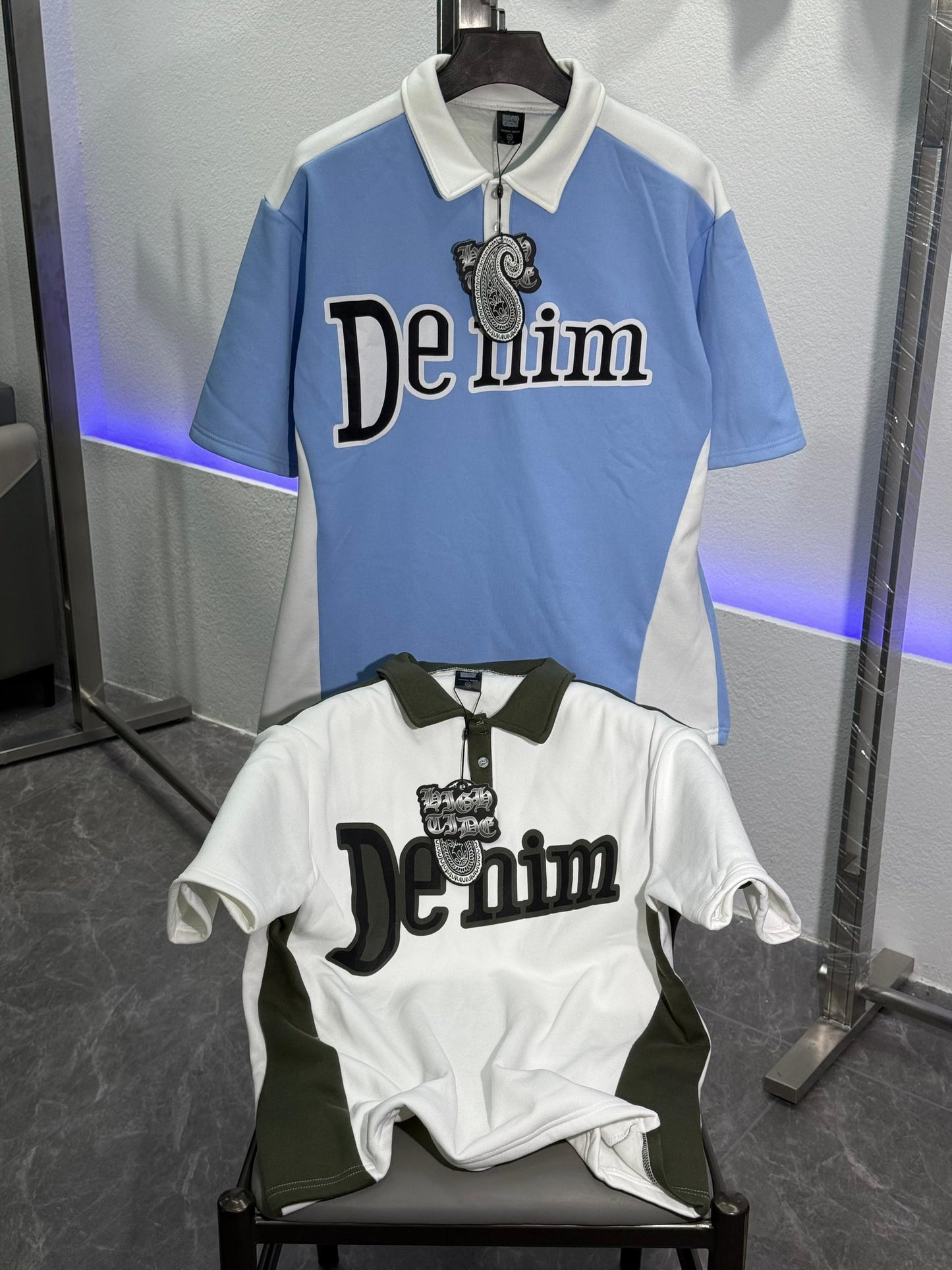 Denim All‑Star Embroidered Polo Shirt – Streetwear Color‑Block Style