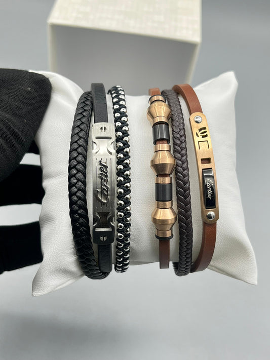 Men’s Luxury-Inspired Leather & Beaded Bracelet Set – 6 Styles