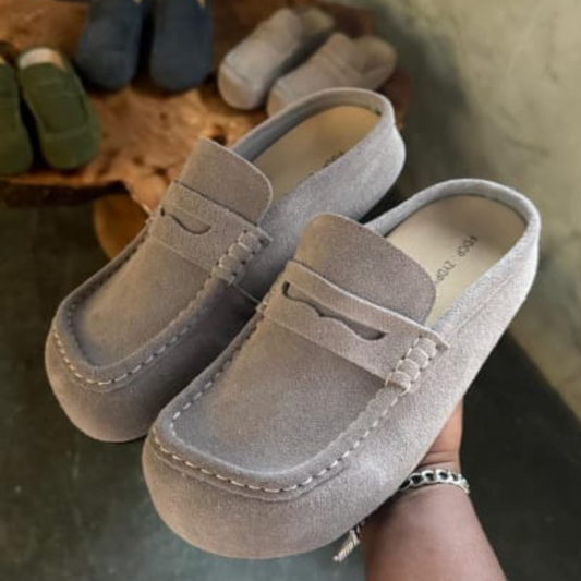 Light Gray Suede Moccasin Loafers – Slip-On Casual Shoes for Men