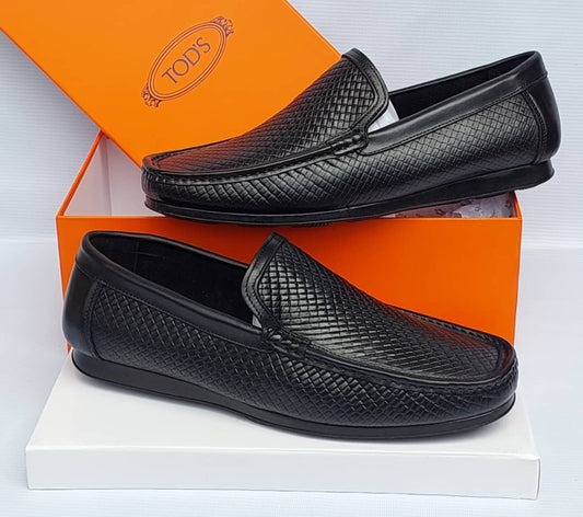 TOD'S Black Textured Leather Loafers – Italian Luxury Slip-On for Men