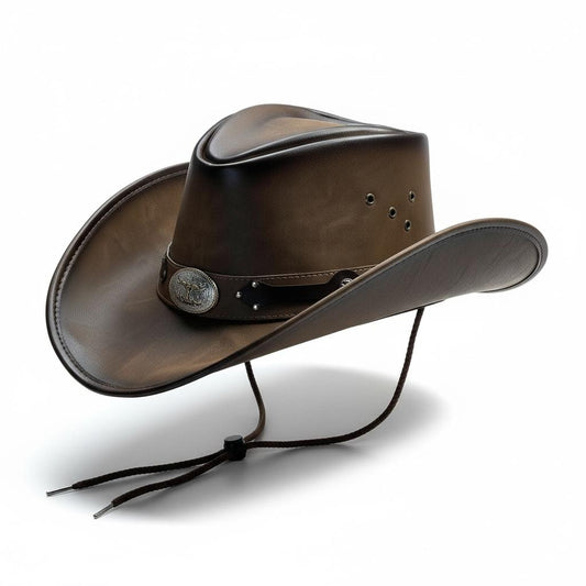 Distressed Brown Cowboy Hat | Eagle Medallion Design