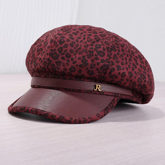 Luxury Red Leopard Print Newsboy Cap | Bold Fashion Hat