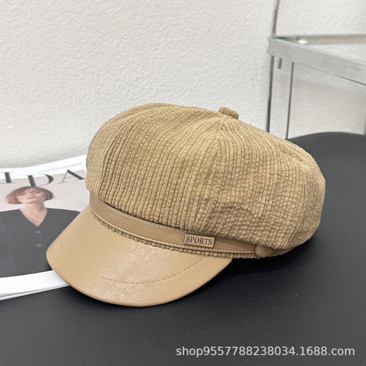 Luxury Beige Corduroy Octagonal Beret