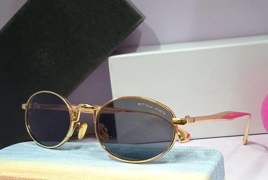 Bottega Veneta Round Frame Gold Tone Sunglasses