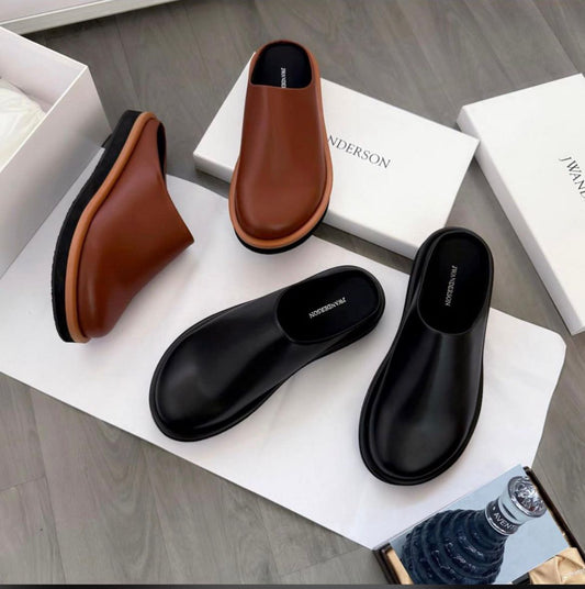 JW Anderson Leather Slip-On Loafers – Black & Brown Minimalist Designer Shoes