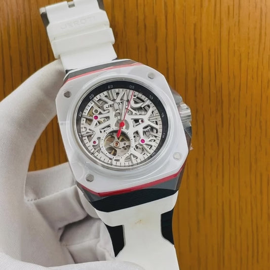 JEROTI Men's Automatic Skeleton Watch | White Ceramic