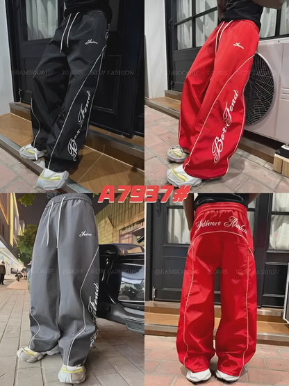 Bon Fond Embroidered Wide Leg Nylon Track Pants 2026SS Streetwear Joggers