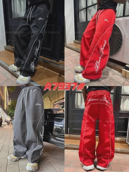 Bon Fond Embroidered Wide Leg Nylon Track Pants 2026SS Streetwear Joggers