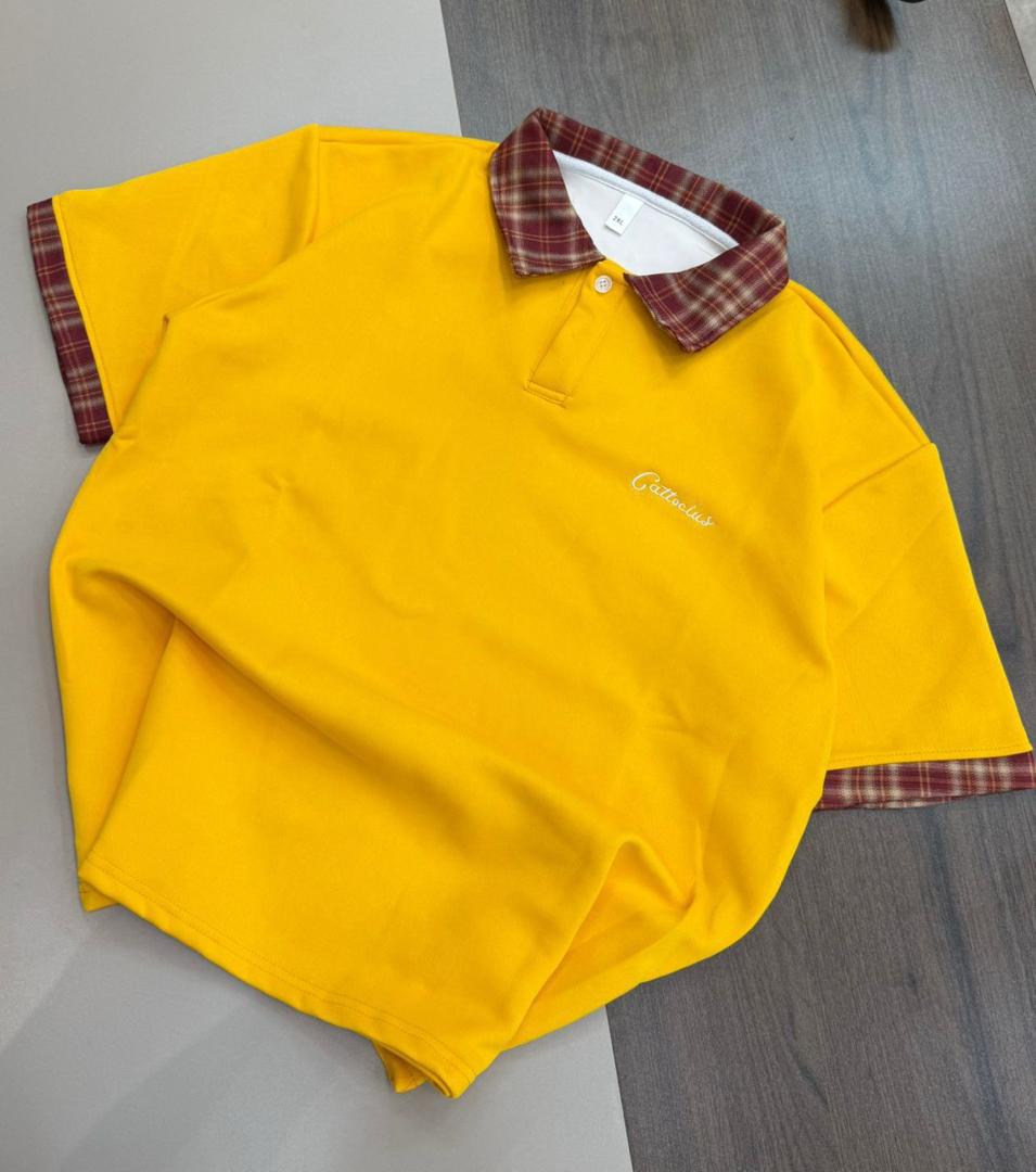 Men's Plaid Collar Oversized Polo Shirt - Streetwear Cotton Blend