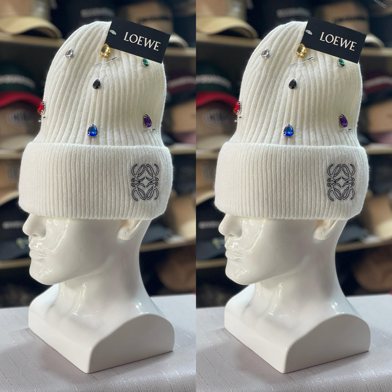 Blinged-Out Loewe  Beanies Collection – Gem-Embellished Knit Winter Hats
